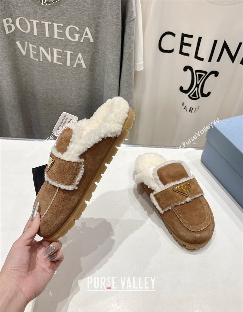 Prada Suede and Shearling Slippers Brown2 2025 PR101107 (MD-251027005)