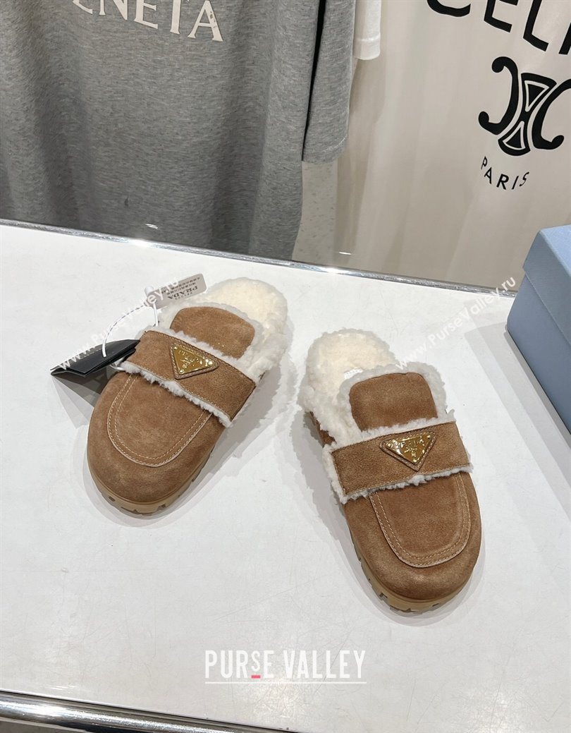 Prada Suede and Shearling Slippers Brown2 2025 PR101107 (MD-251027005)