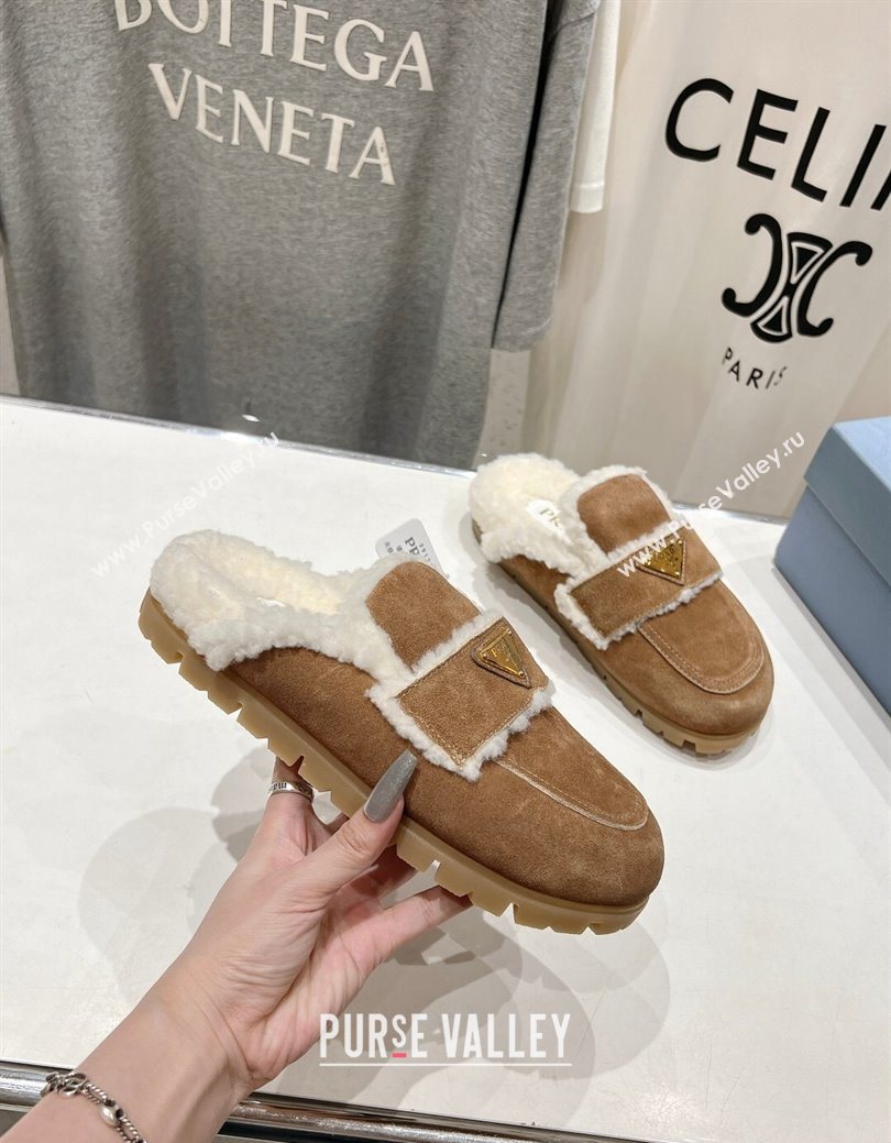 Prada Suede and Shearling Slippers Brown2 2025 PR101107 (MD-251027005)