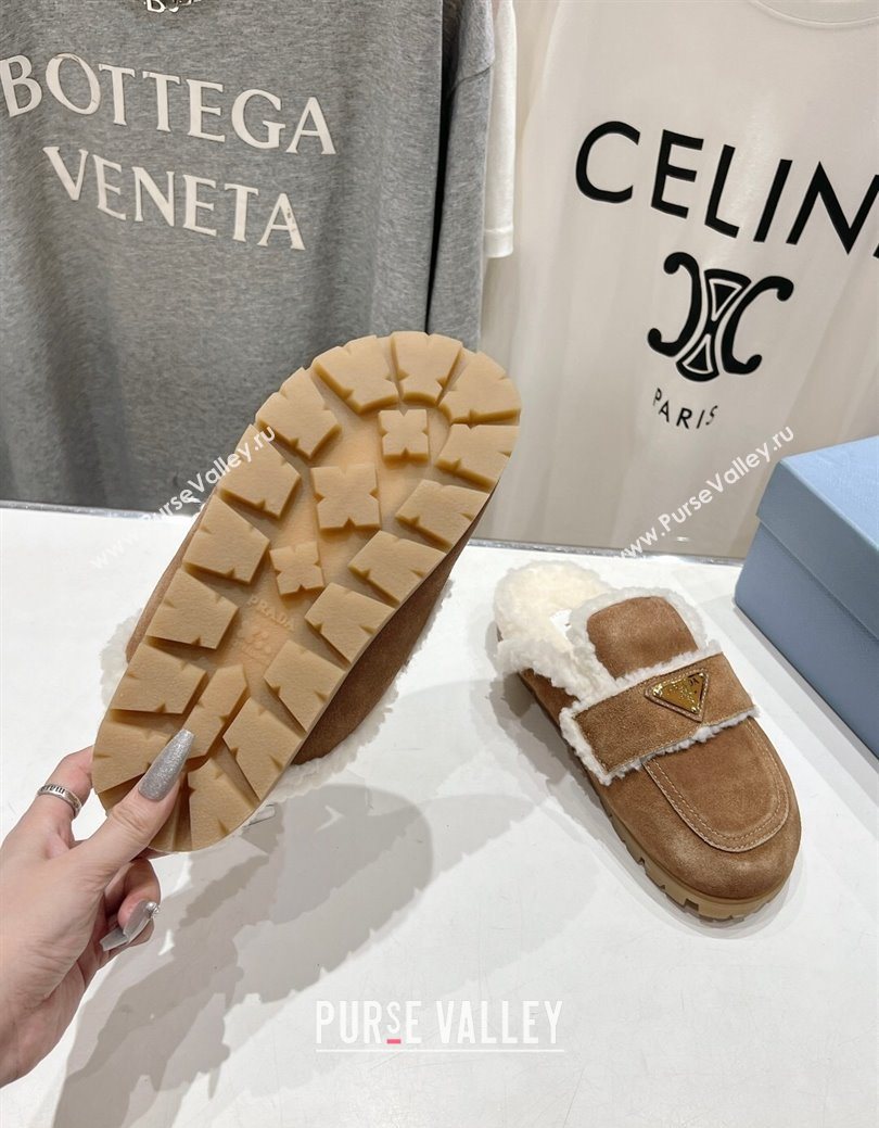 Prada Suede and Shearling Slippers Brown2 2025 PR101107 (MD-251027005)