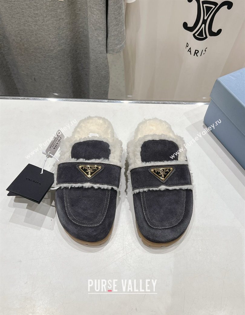 Prada Suede and Shearling Slippers Dark Grey 2025 PR101107 (MD-251027006)
