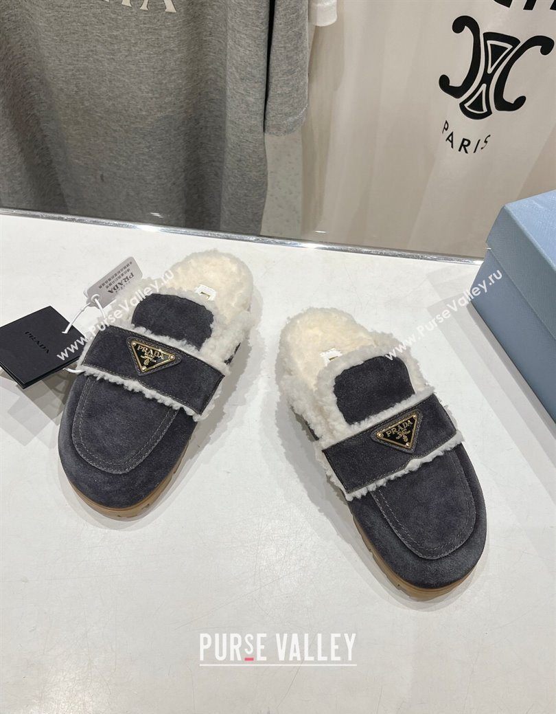 Prada Suede and Shearling Slippers Dark Grey 2025 PR101107 (MD-251027006)