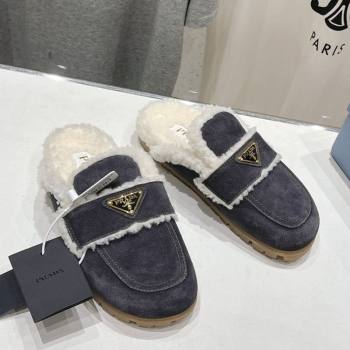Prada Suede and Shearling Slippers Dark Grey 2025 PR101107 (MD-251027006)