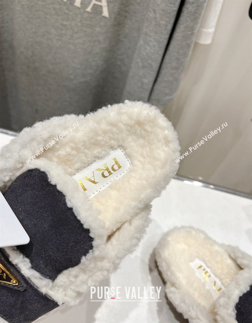 Prada Suede and Shearling Slippers Dark Grey 2025 PR101107 (MD-251027006)