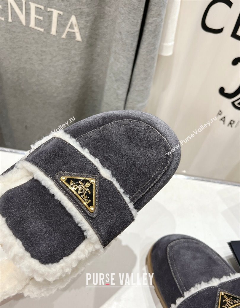 Prada Suede and Shearling Slippers Dark Grey 2025 PR101107 (MD-251027006)