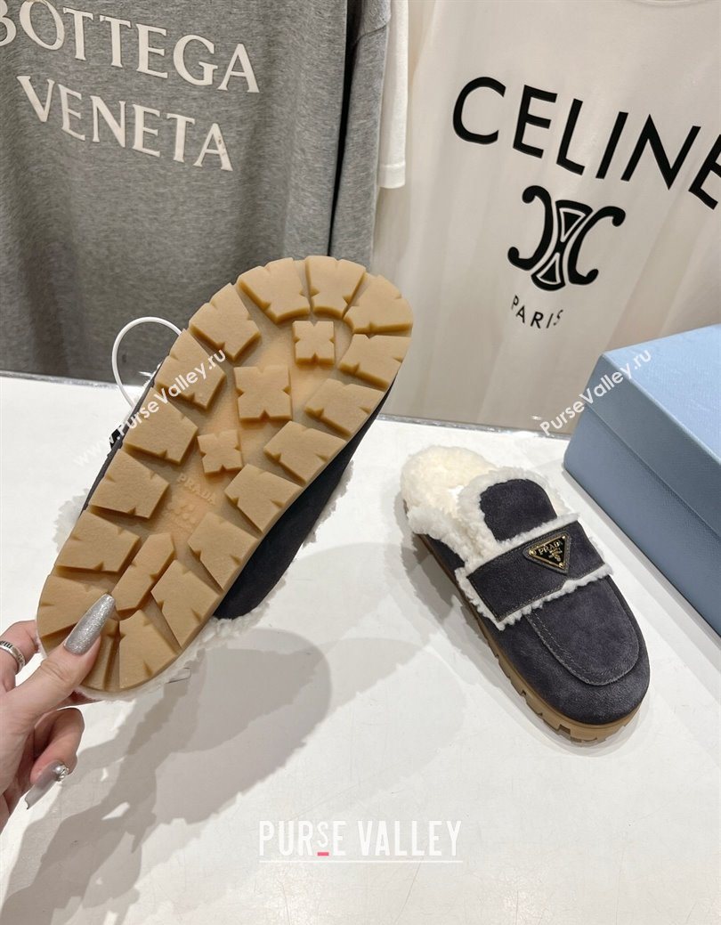 Prada Suede and Shearling Slippers Dark Grey 2025 PR101107 (MD-251027006)