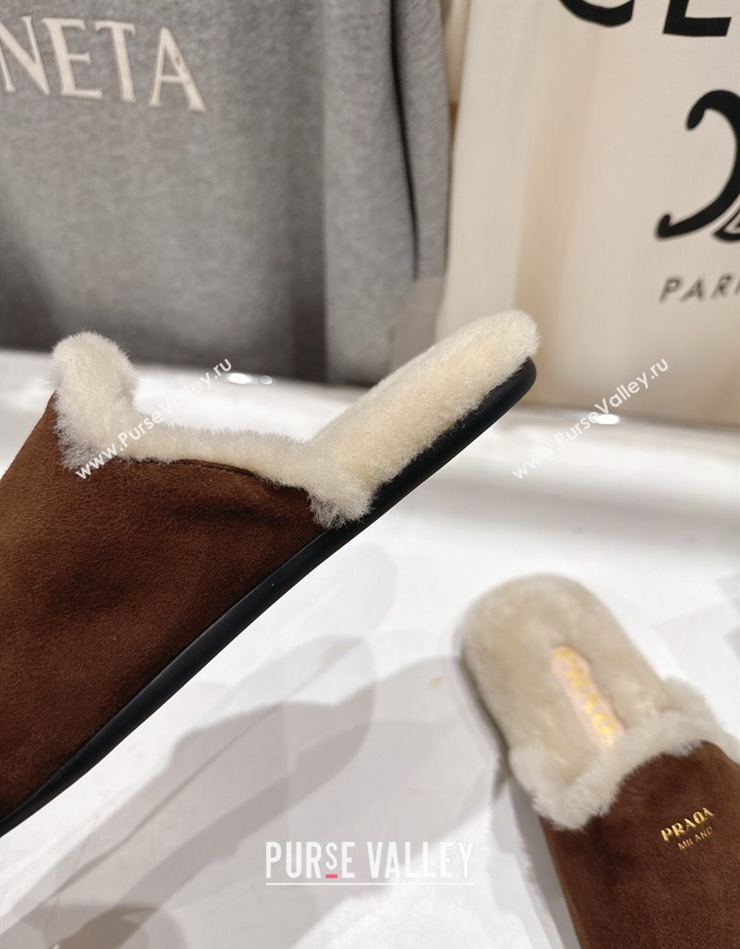 Prada Suede and Wool Flat Mules Brown 2025 1S008O (MD-251027001)