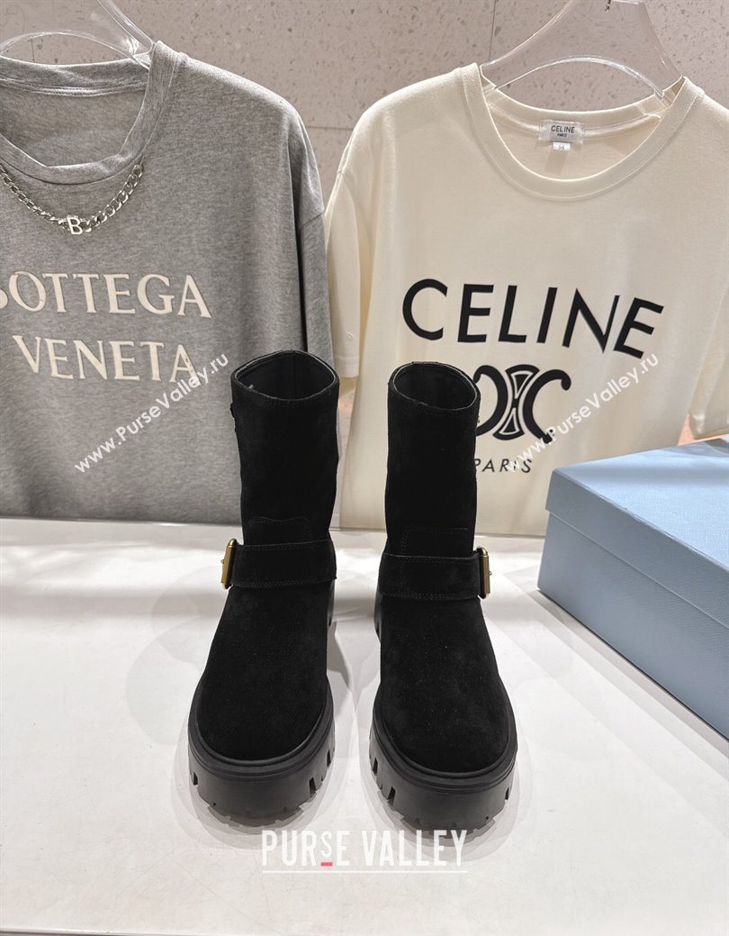 Prada Suede Platform Booties 5cm with Buckle Black 2025 1U187O (MD-251027067)