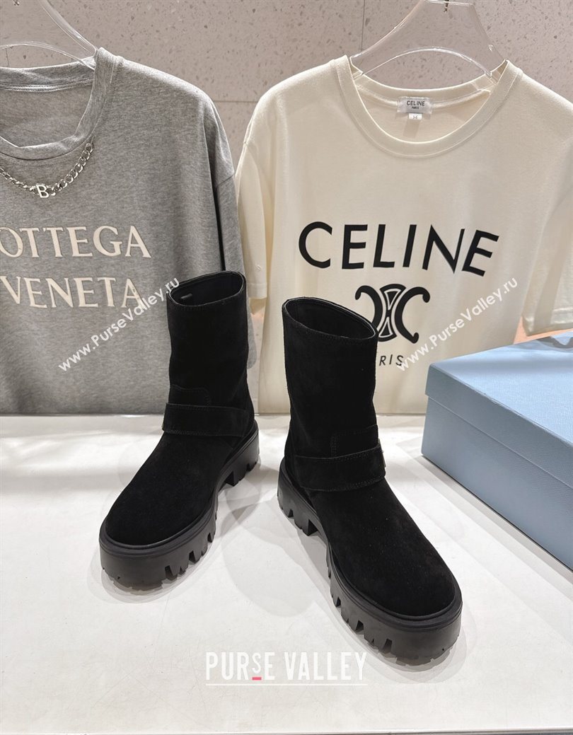 Prada Suede Platform Booties 5cm with Buckle Black 2025 1U187O (MD-251027067)