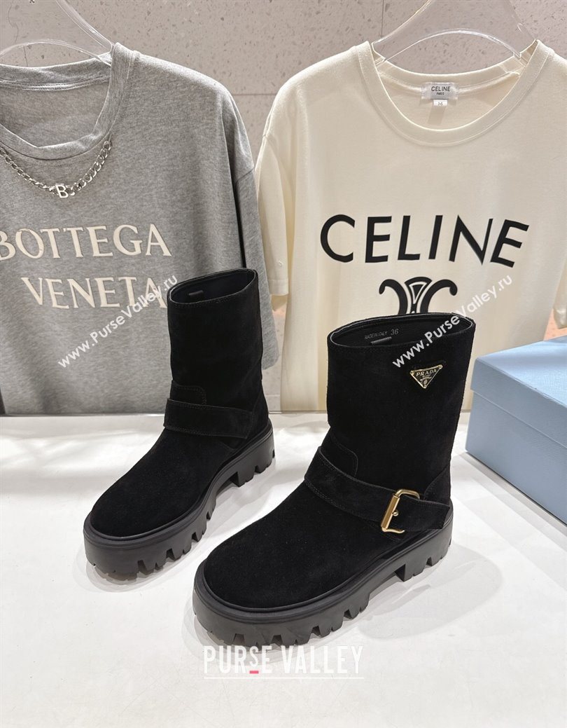 Prada Suede Platform Booties 5cm with Buckle Black 2025 1U187O (MD-251027067)