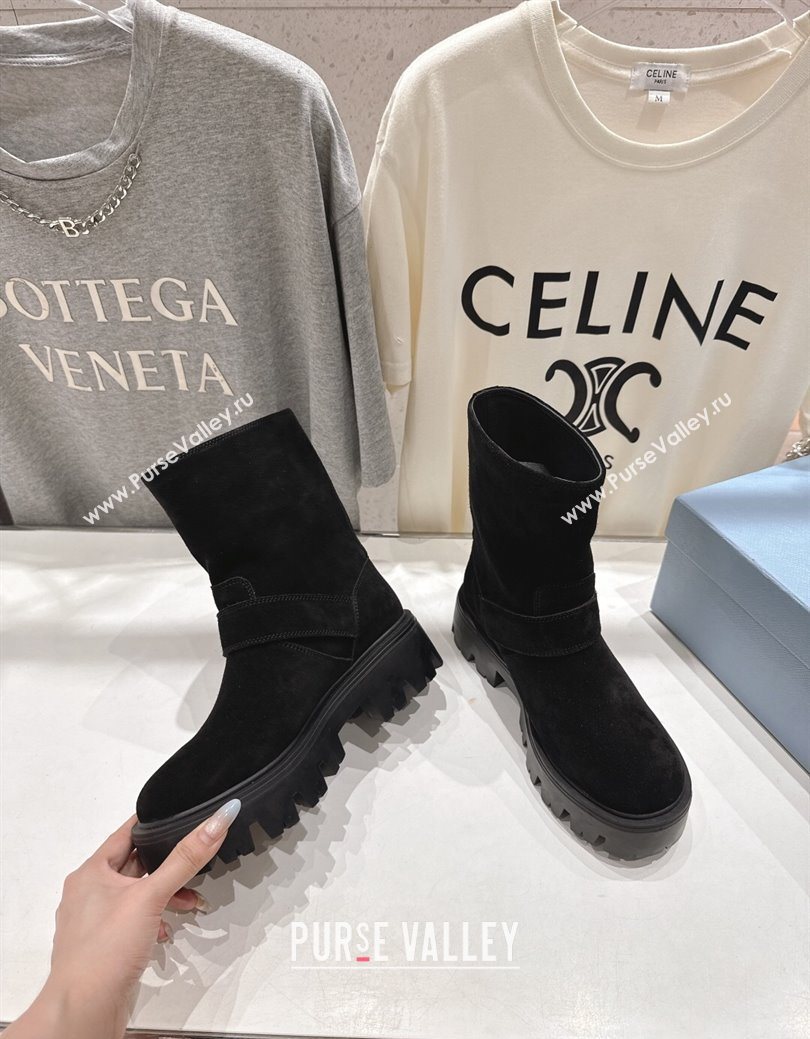 Prada Suede Platform Booties 5cm with Buckle Black 2025 1U187O (MD-251027067)