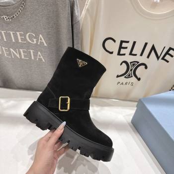 Prada Suede Platform Booties 5cm with Buckle Black 2025 1U187O (MD-251027067)