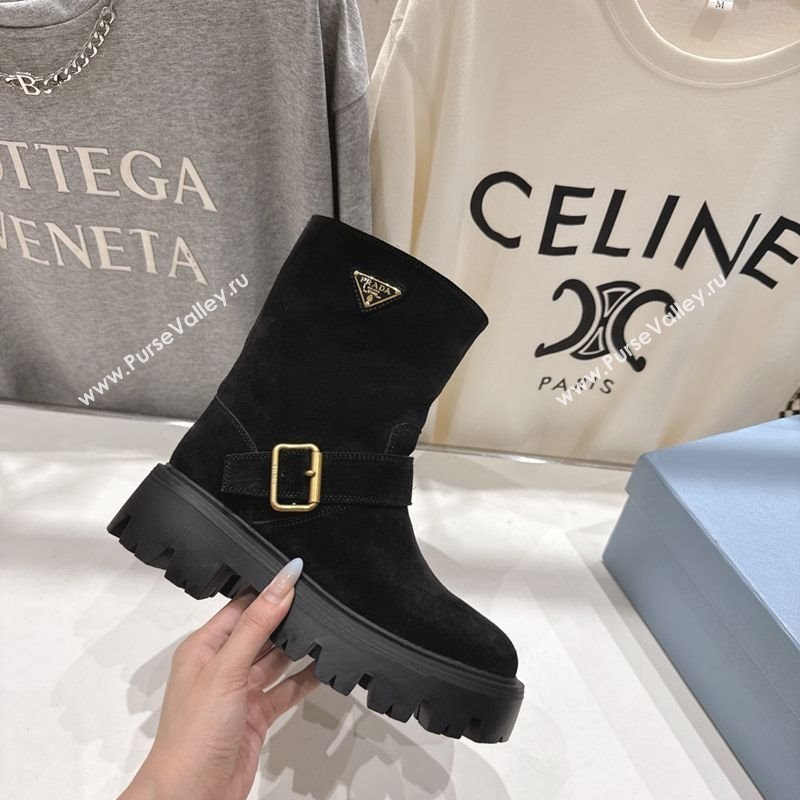 Prada Suede Platform Booties 5cm with Buckle Black 2025 1U187O (MD-251027067)
