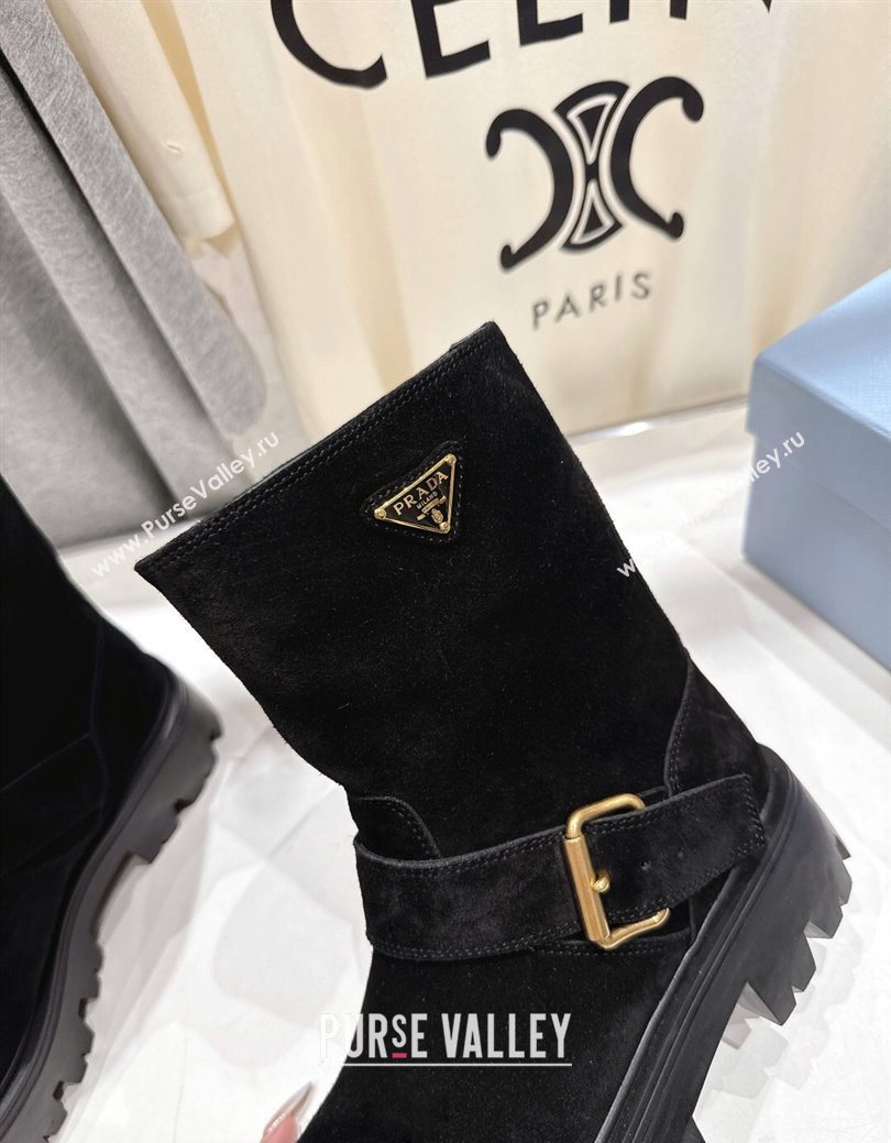 Prada Suede Platform Booties 5cm with Buckle Black 2025 1U187O (MD-251027067)