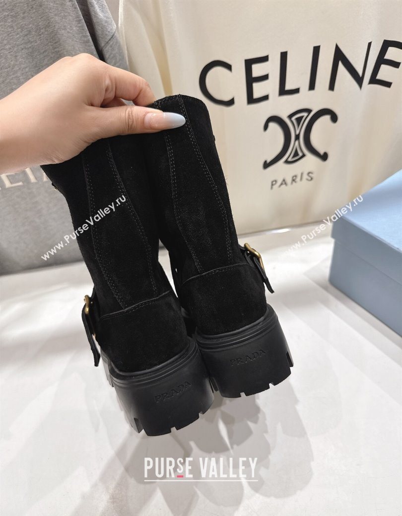 Prada Suede Platform Booties 5cm with Buckle Black 2025 1U187O (MD-251027067)
