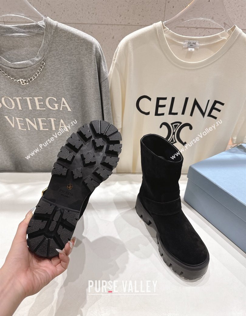 Prada Suede Platform Booties 5cm with Buckle Black 2025 1U187O (MD-251027067)