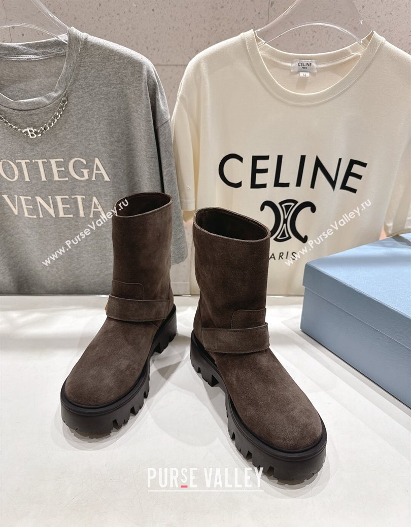 Prada Suede Platform Booties 5cm with Buckle Dark Brown 2025 1U187O (MD-251027068)