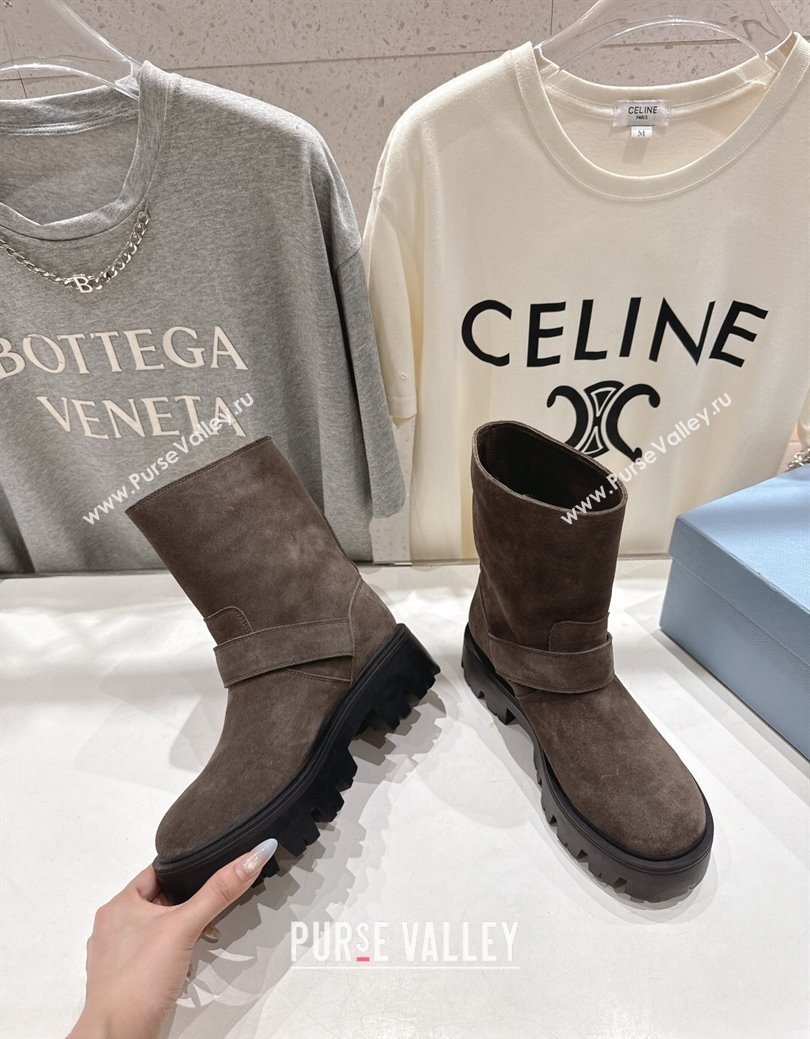 Prada Suede Platform Booties 5cm with Buckle Dark Brown 2025 1U187O (MD-251027068)