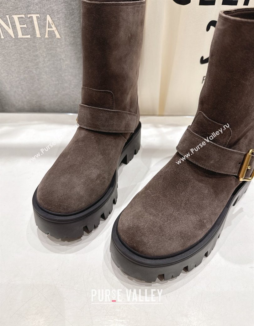 Prada Suede Platform Booties 5cm with Buckle Dark Brown 2025 1U187O (MD-251027068)