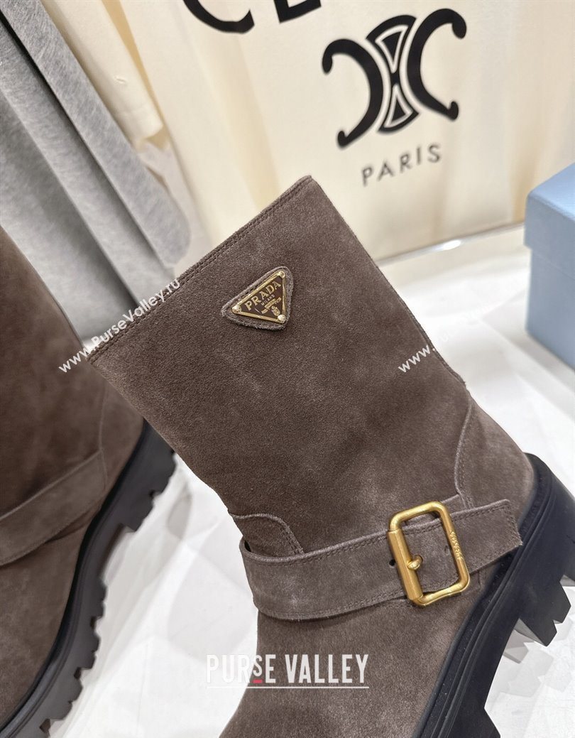 Prada Suede Platform Booties 5cm with Buckle Dark Brown 2025 1U187O (MD-251027068)