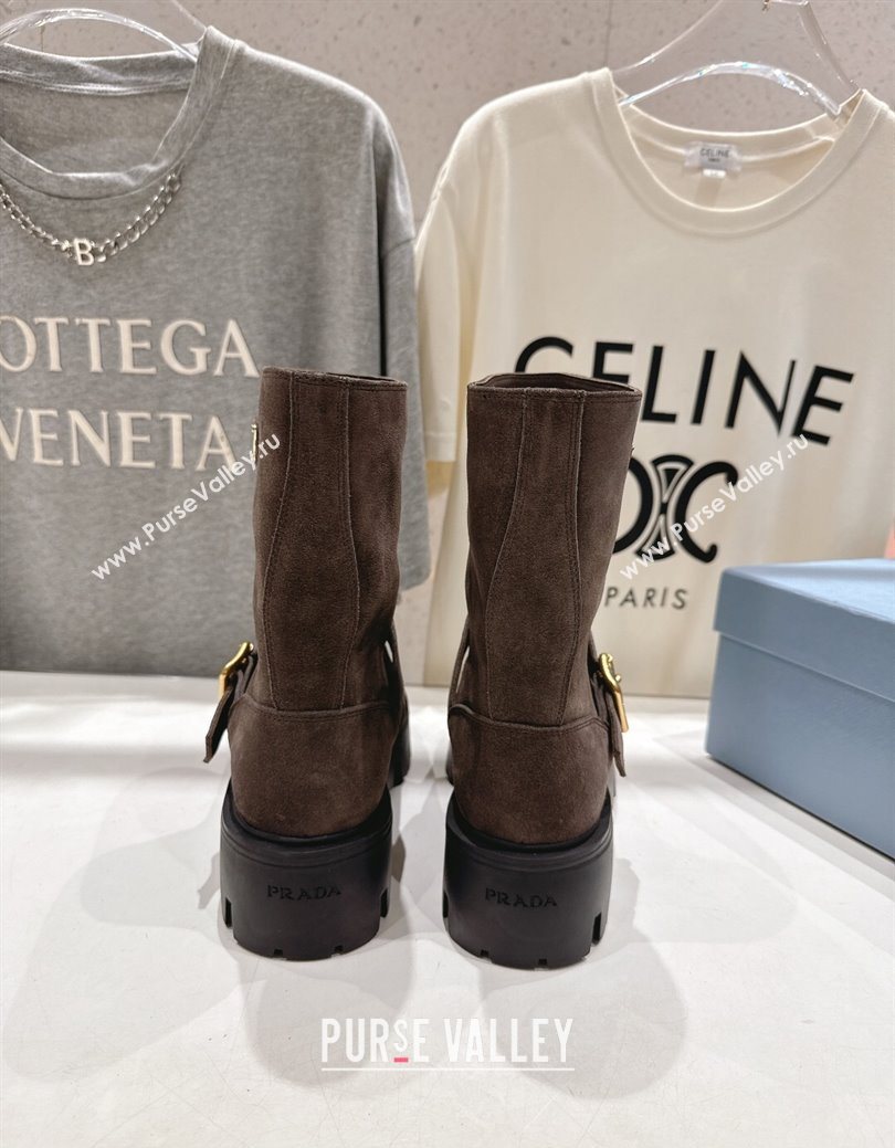 Prada Suede Platform Booties 5cm with Buckle Dark Brown 2025 1U187O (MD-251027068)