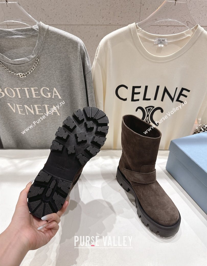 Prada Suede Platform Booties 5cm with Buckle Dark Brown 2025 1U187O (MD-251027068)