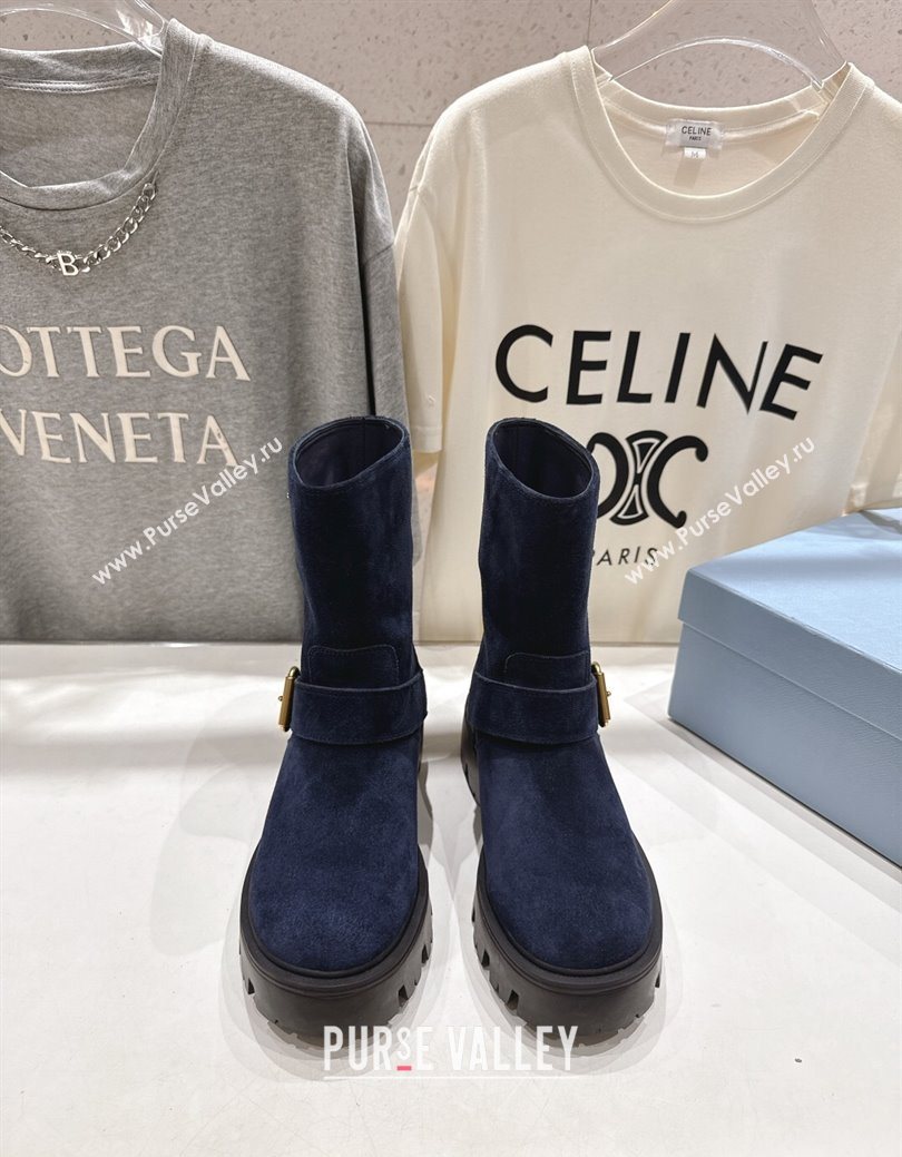 Prada Suede Platform Booties 5cm with Buckle Blue 2025 1U187O (MD-251027069)