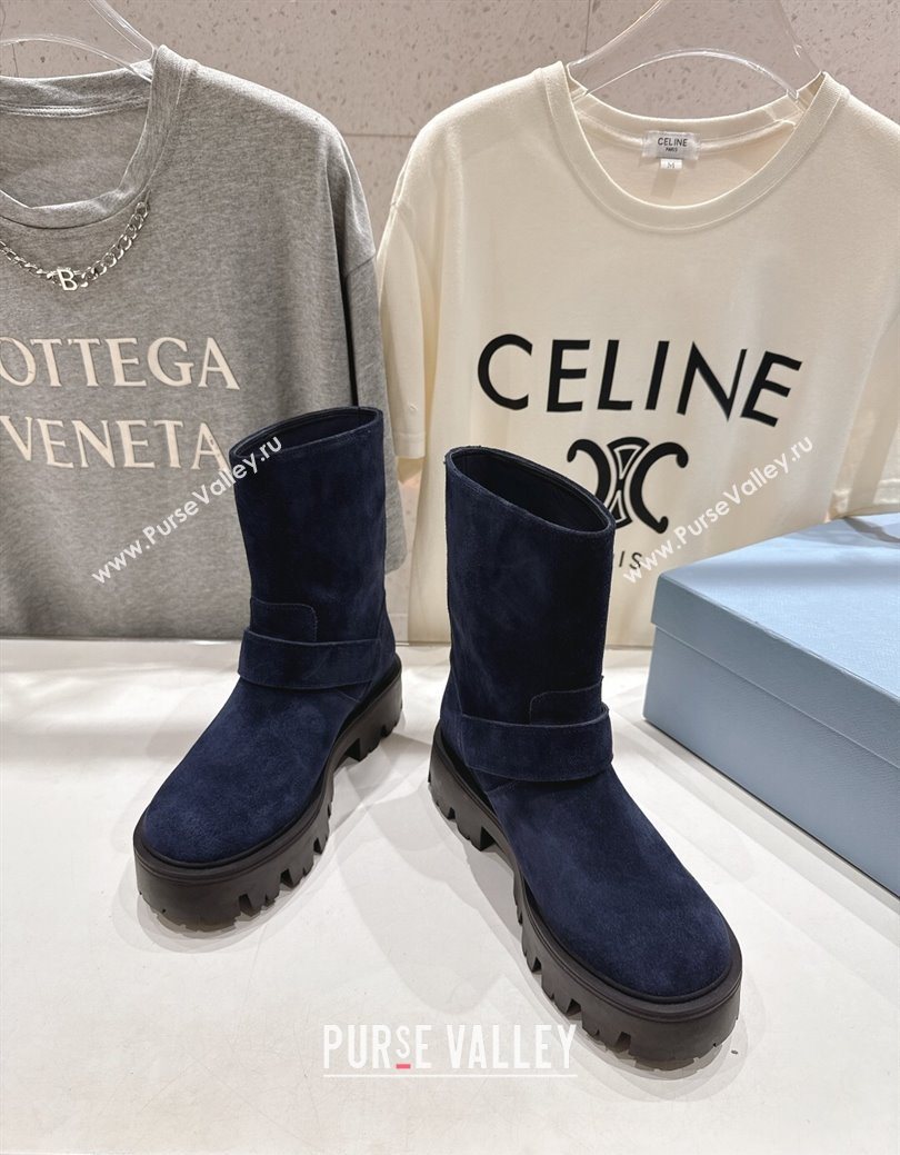 Prada Suede Platform Booties 5cm with Buckle Blue 2025 1U187O (MD-251027069)