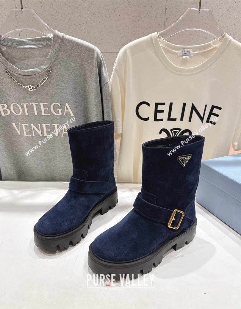 Prada Suede Platform Booties 5cm with Buckle Blue 2025 1U187O (MD-251027069)