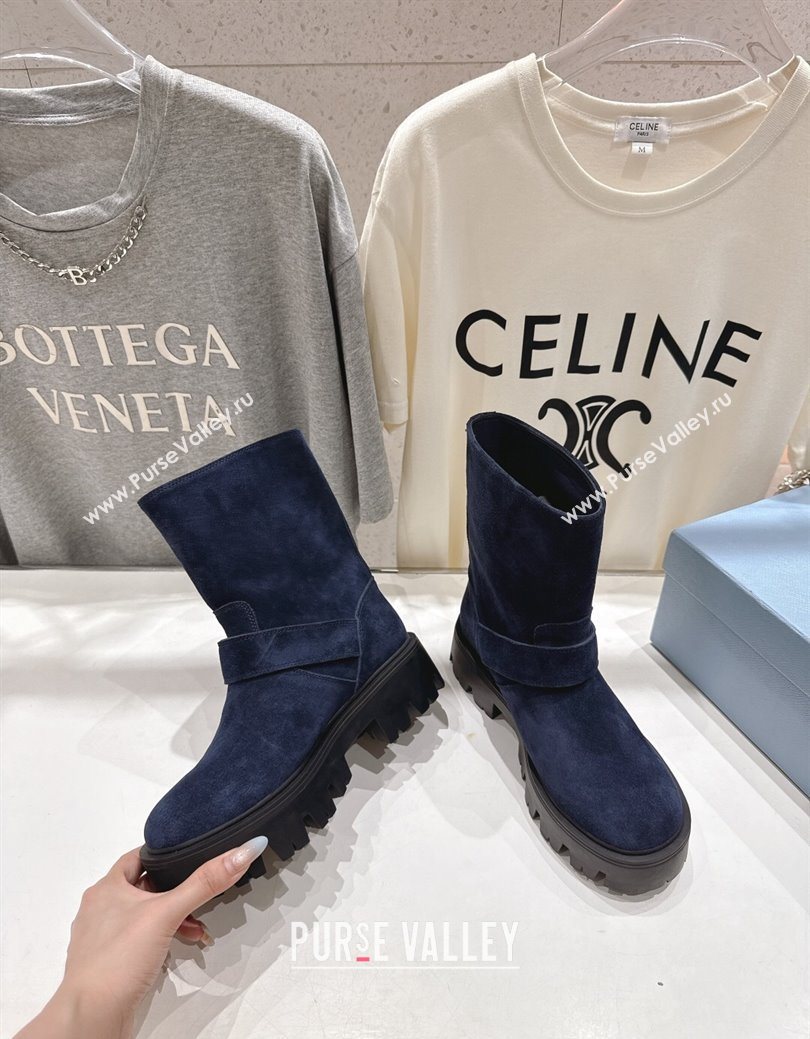 Prada Suede Platform Booties 5cm with Buckle Blue 2025 1U187O (MD-251027069)
