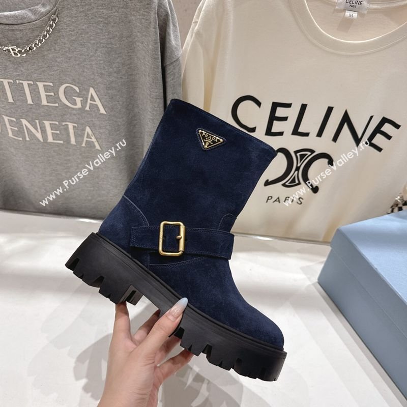 Prada Suede Platform Booties 5cm with Buckle Blue 2025 1U187O (MD-251027069)