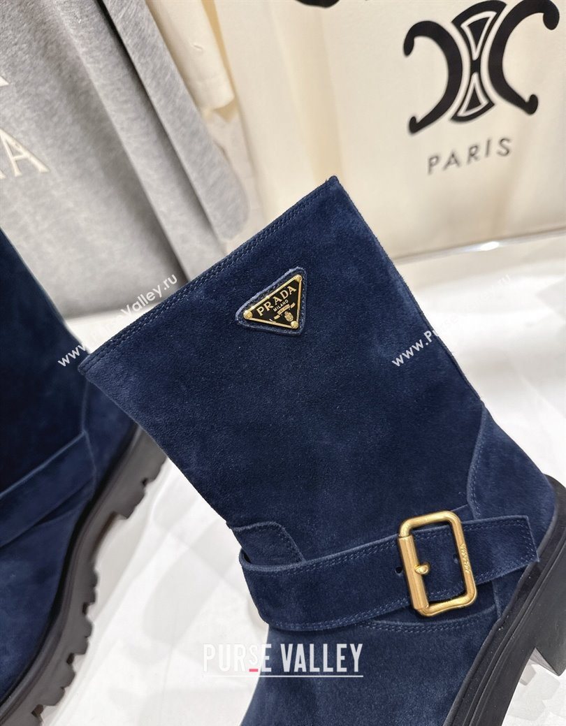 Prada Suede Platform Booties 5cm with Buckle Blue 2025 1U187O (MD-251027069)