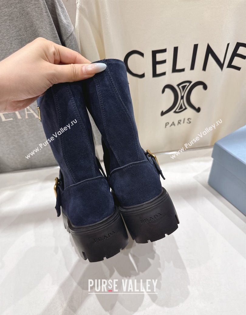 Prada Suede Platform Booties 5cm with Buckle Blue 2025 1U187O (MD-251027069)