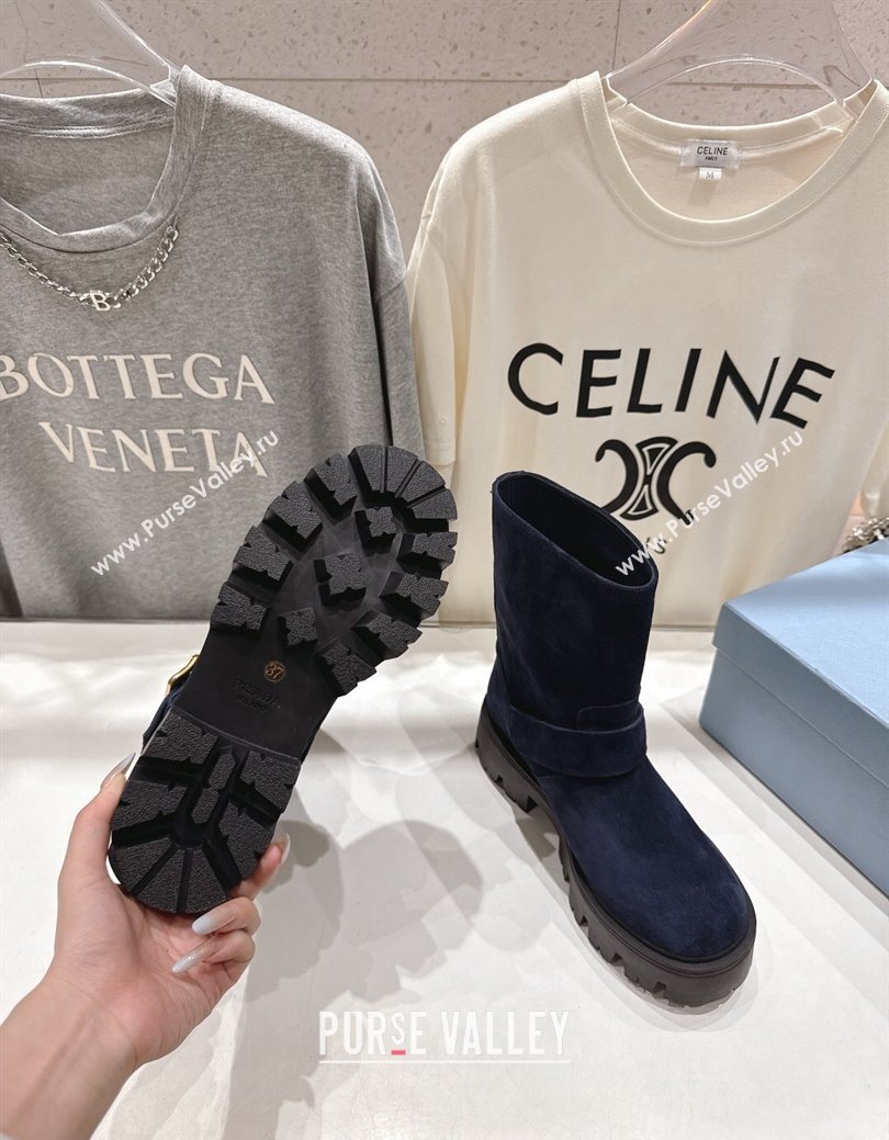 Prada Suede Platform Booties 5cm with Buckle Blue 2025 1U187O (MD-251027069)