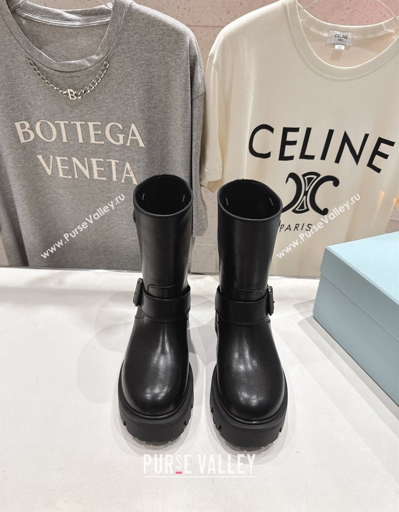 Prada Leather Platform Booties 5cm with Buckle Black 2025 1U187O (MD-251027070)