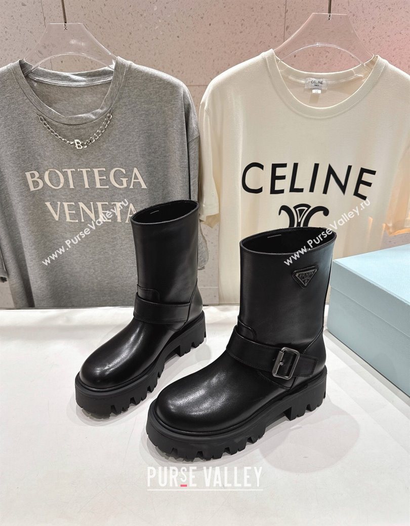 Prada Leather Platform Booties 5cm with Buckle Black 2025 1U187O (MD-251027070)