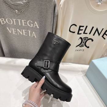 Prada Leather Platform Booties 5cm with Buckle Black 2025 1U187O (MD-251027070)