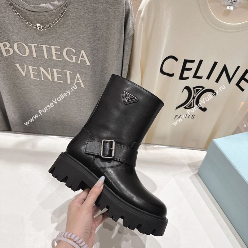 Prada Leather Platform Booties 5cm with Buckle Black 2025 1U187O (MD-251027070)