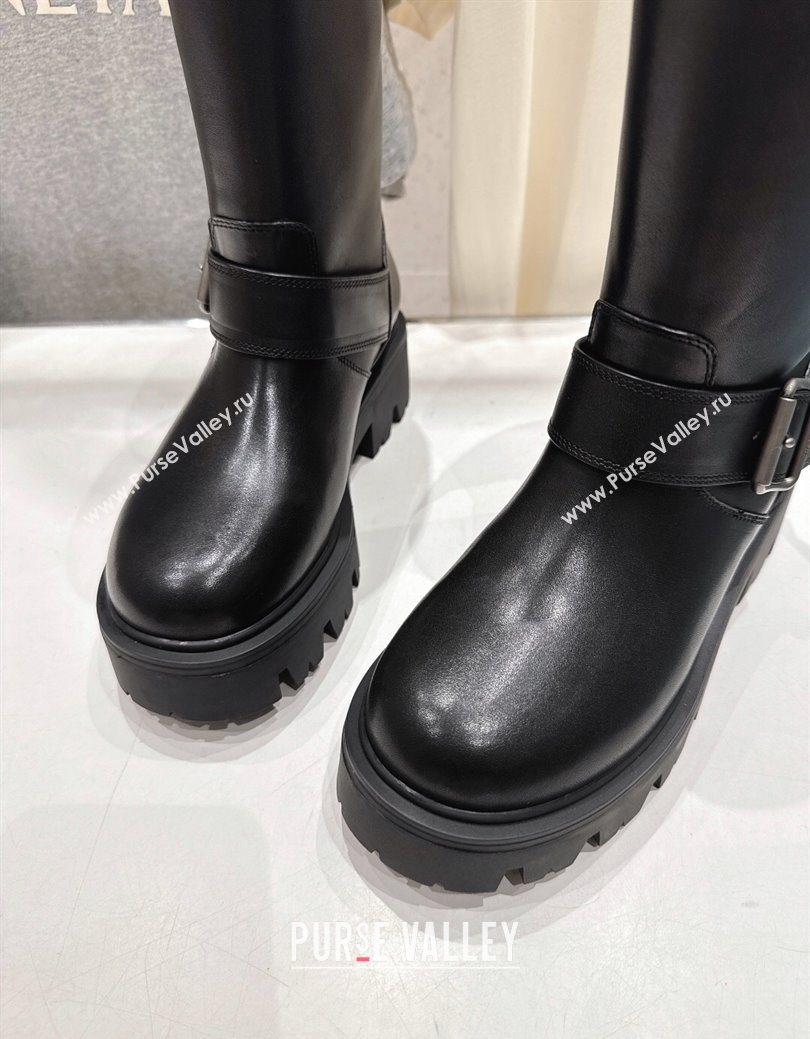 Prada Leather Platform Booties 5cm with Buckle Black 2025 1U187O (MD-251027070)