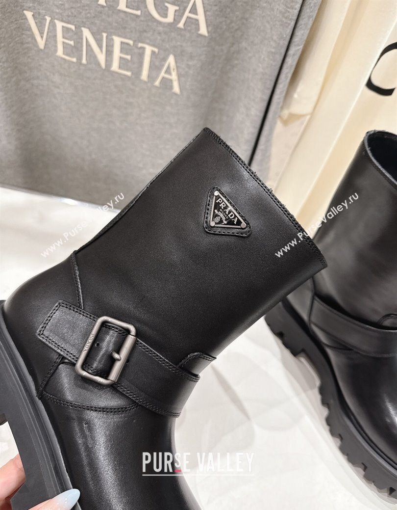 Prada Leather Platform Booties 5cm with Buckle Black 2025 1U187O (MD-251027070)
