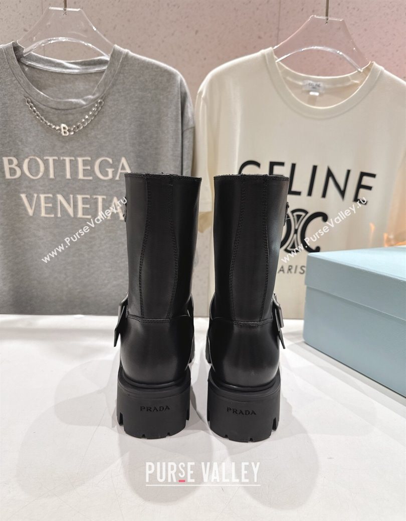 Prada Leather Platform Booties 5cm with Buckle Black 2025 1U187O (MD-251027070)