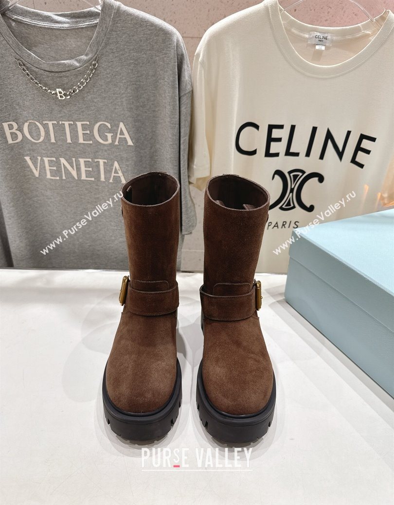 Prada Suede Platform Booties 5cm with Buckle Brown2 2025 1U187O (MD-251027071)