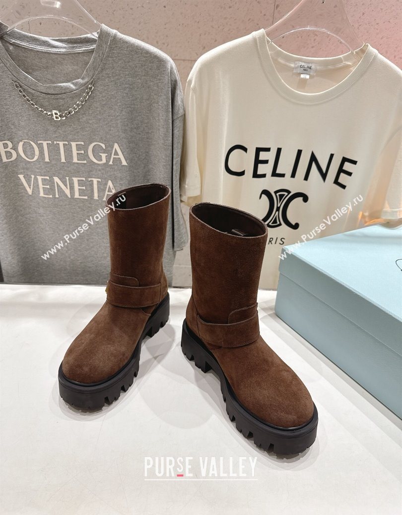 Prada Suede Platform Booties 5cm with Buckle Brown2 2025 1U187O (MD-251027071)