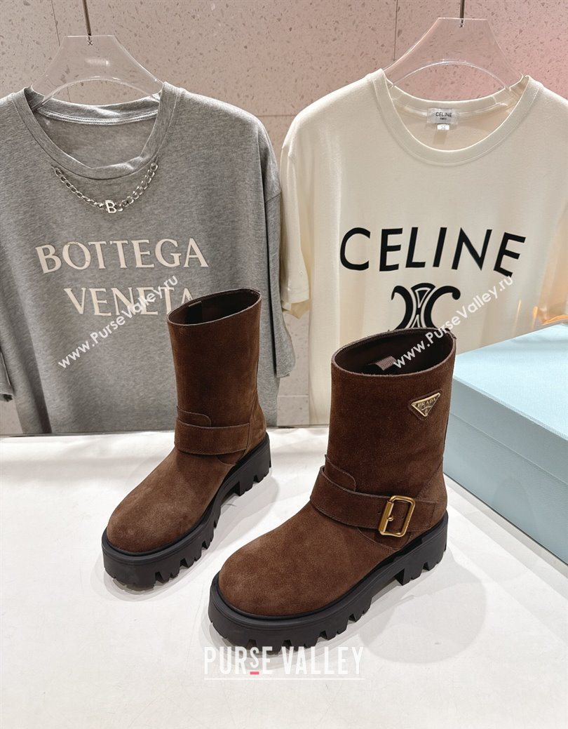 Prada Suede Platform Booties 5cm with Buckle Brown2 2025 1U187O (MD-251027071)