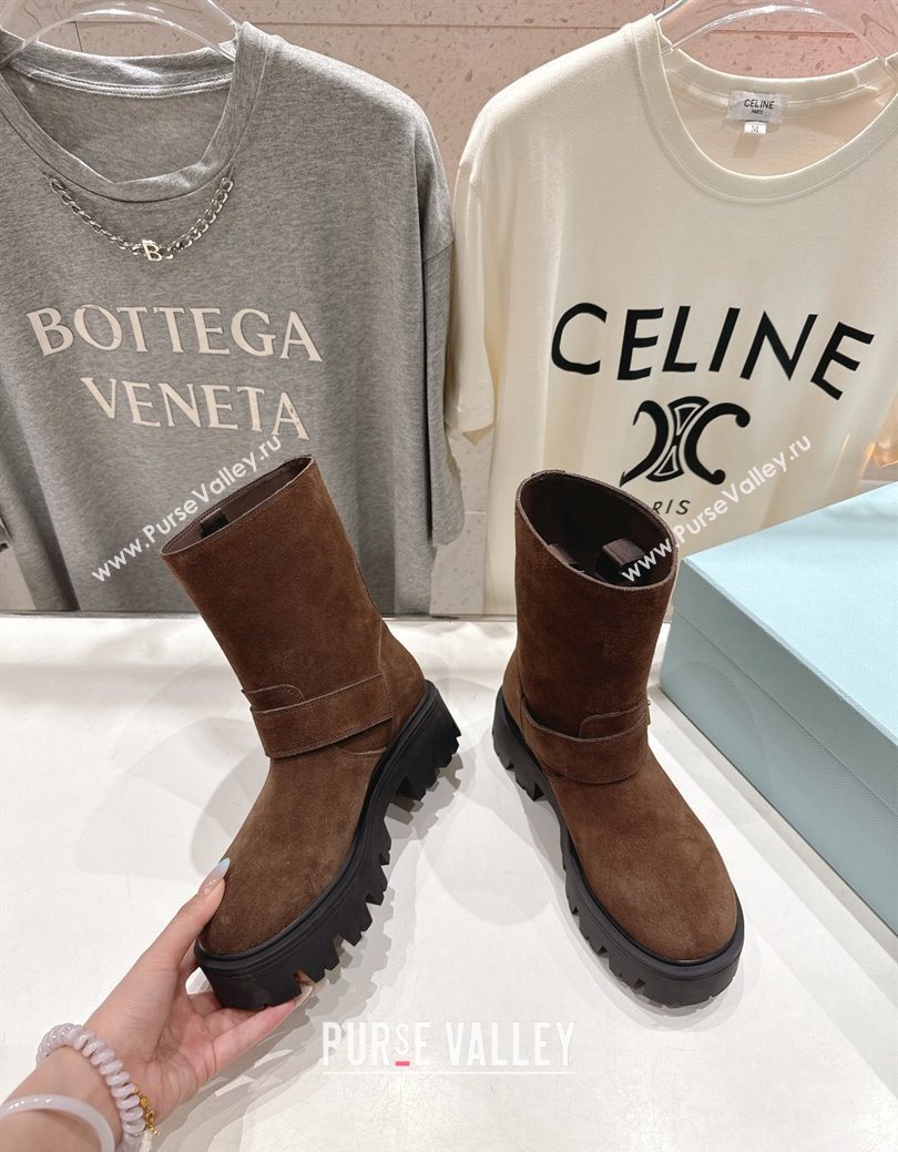 Prada Suede Platform Booties 5cm with Buckle Brown2 2025 1U187O (MD-251027071)