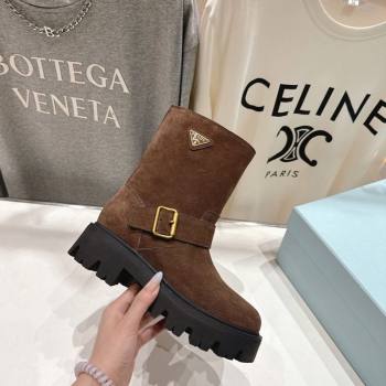 Prada Suede Platform Booties 5cm with Buckle Brown2 2025 1U187O (MD-251027071)