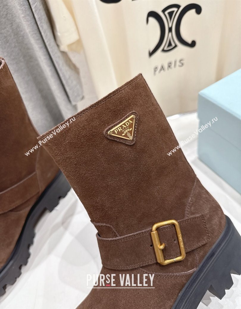 Prada Suede Platform Booties 5cm with Buckle Brown2 2025 1U187O (MD-251027071)