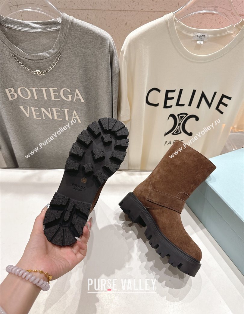 Prada Suede Platform Booties 5cm with Buckle Brown2 2025 1U187O (MD-251027071)