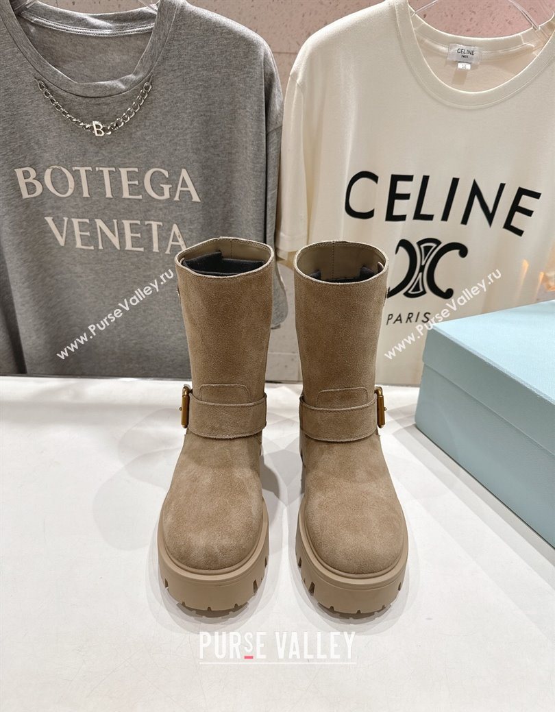 Prada Suede Platform Booties 5cm with Buckle Beige 2025 1U187O (MD-251027072)