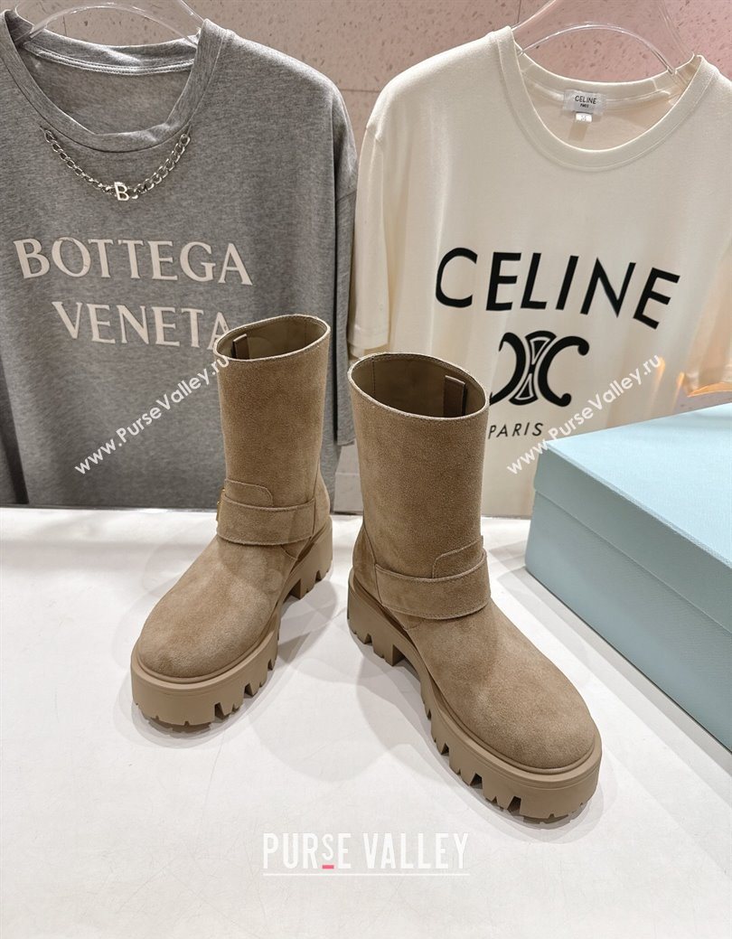 Prada Suede Platform Booties 5cm with Buckle Beige 2025 1U187O (MD-251027072)